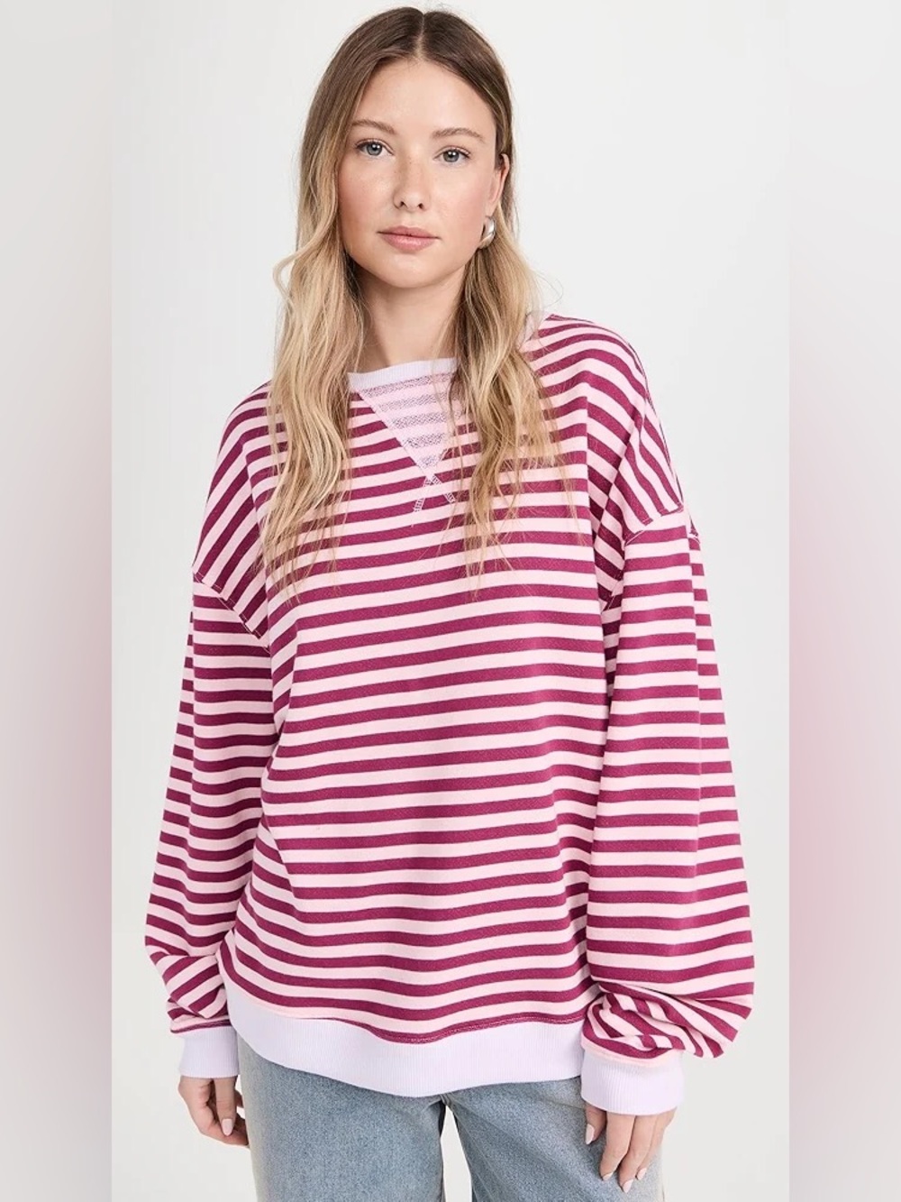 We The Free Mauve & White Striped Pullover XS (fits up to a M)